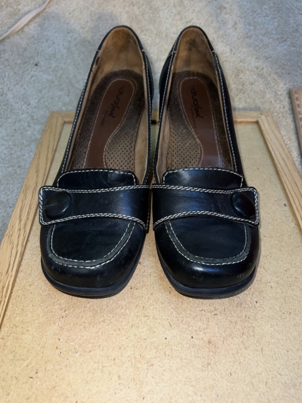 Natural Soul by Naturalizer Falna Black Leather Loafers - Women's Size 7.5W